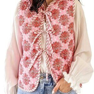 Floral Quilted Vest with Ties
